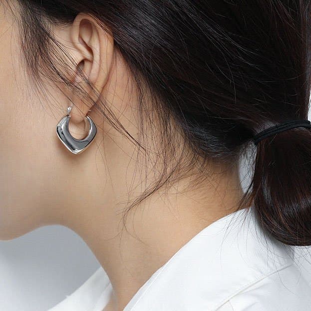 Geometric Hollow Rhombus 925 Sterling Silver Hoop Earrings