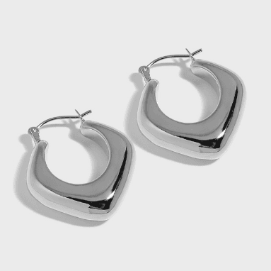 Geometric Hollow Rhombus 925 Sterling Silver Hoop Earrings