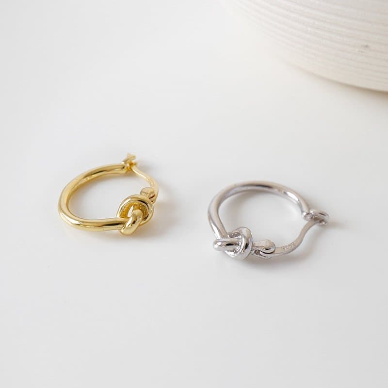 Honey Moon Love Heart Knot Circle 925 Sterling Silver Hoop Earrings