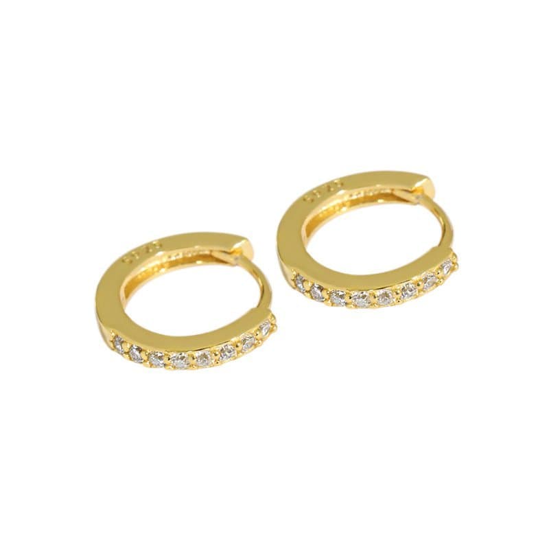 Mini Geometric CZ Circle 925 Sterling Silver Huggie Hoop Earrings