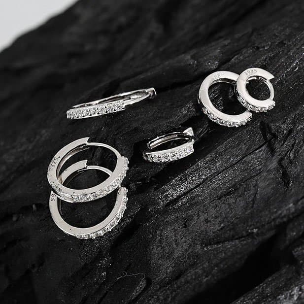 Mini Geometric CZ Circle 925 Sterling Silver Huggie Hoop Earrings