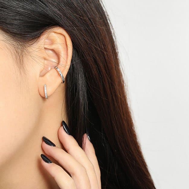 Mini Geometric CZ Circle 925 Sterling Silver Huggie Hoop Earrings