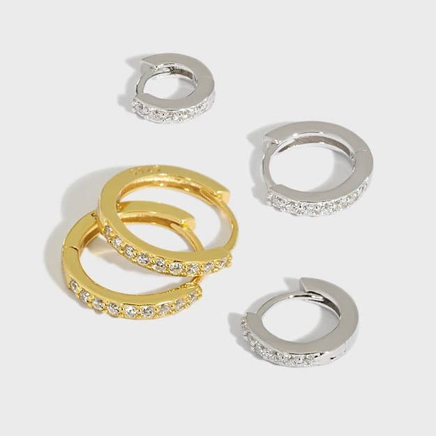 Mini Geometric CZ Circle 925 Sterling Silver Huggie Hoop Earrings