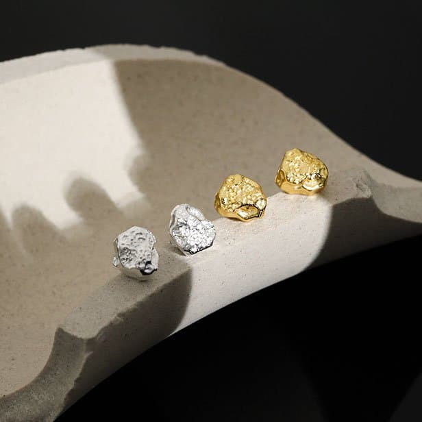 Irregular Uneven Stones 925 Sterling Silver Stud Earrings