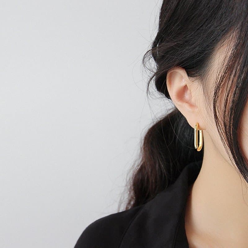 Geometric U Shape 925 Sterling Silver Hoop Earrings