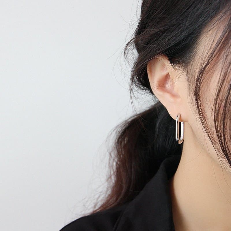 Geometric U Shape 925 Sterling Silver Hoop Earrings