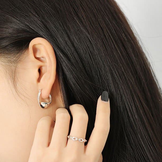 Irregular Twisted Circle 925 Sterling Silver Hoop Earrings