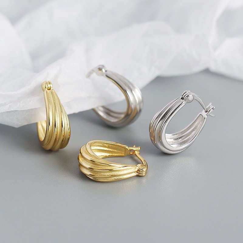 Spiral Geometric 925 Sterling Silver Hoop Earrings
