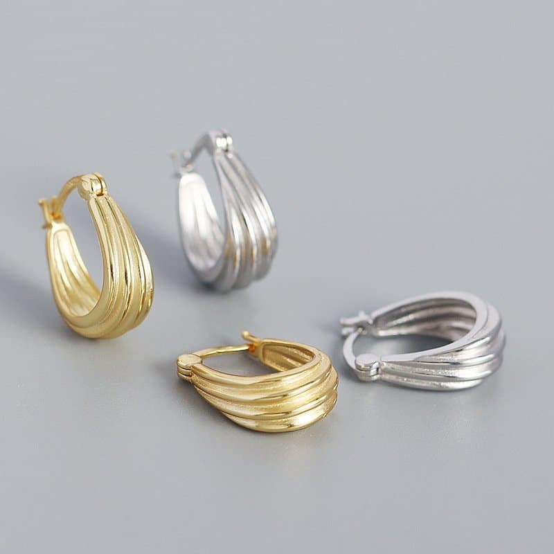 Spiral Geometric 925 Sterling Silver Hoop Earrings