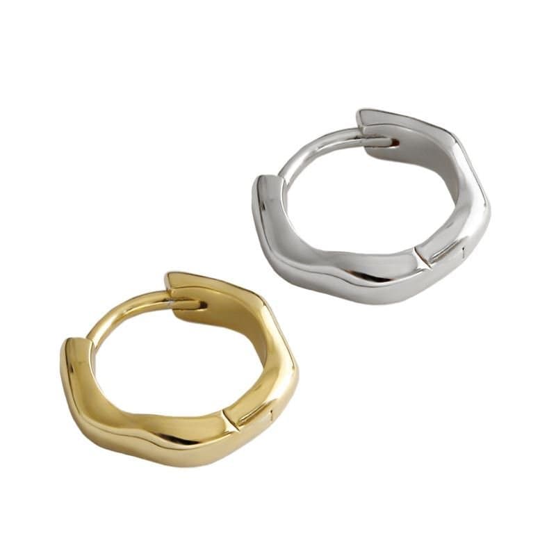 Geometric Irregular Wave 925 Sterling Silver Huggie Hoop Earrings