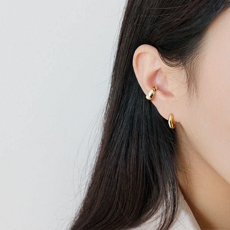 Geometric Irregular Wave 925 Sterling Silver Huggie Hoop Earrings