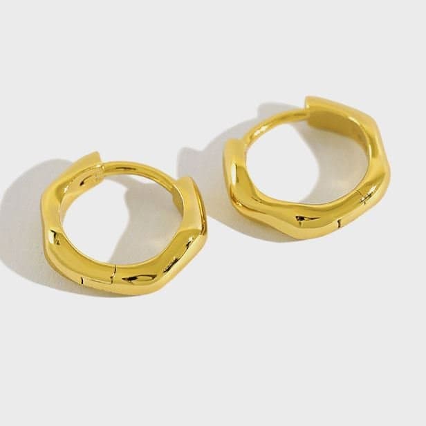 Geometric Irregular Wave 925 Sterling Silver Huggie Hoop Earrings