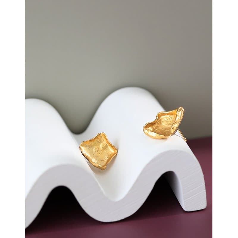 Irregular Asymmetric Leaves 925 Sterling Silver Stud Earrings