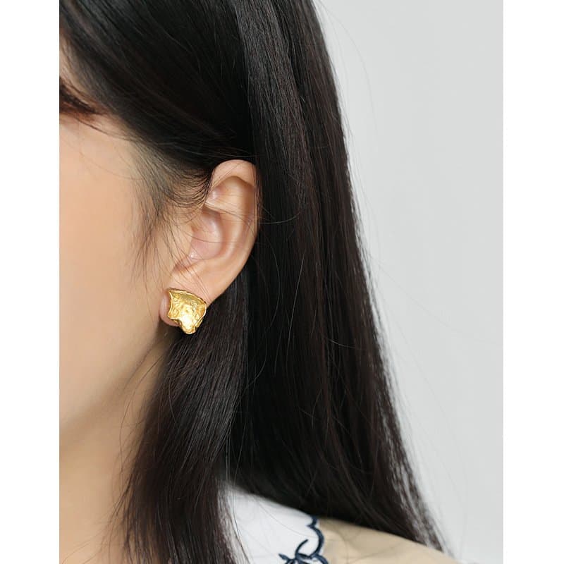 Irregular Asymmetric Leaves 925 Sterling Silver Stud Earrings