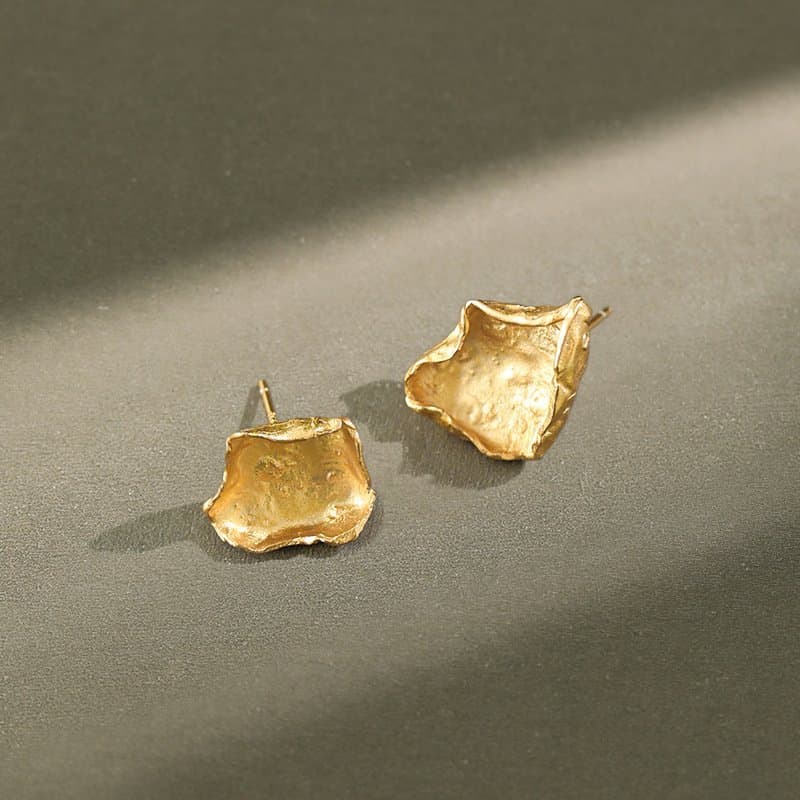 Irregular Asymmetric Leaves 925 Sterling Silver Stud Earrings