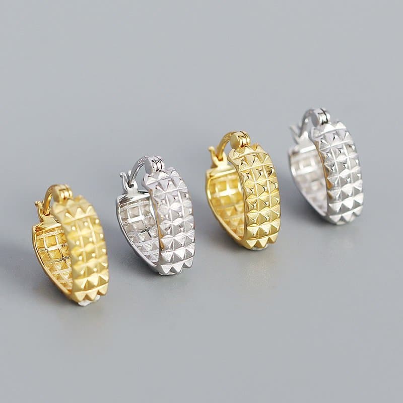 Classic Gear Rivet Heart 925 Sterling Silver Hoop Earrings