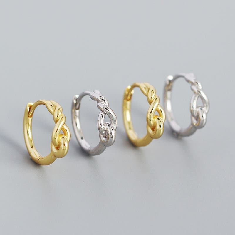 Lines Twisted 925 Sterling Silver Huggie Hoop Earrings