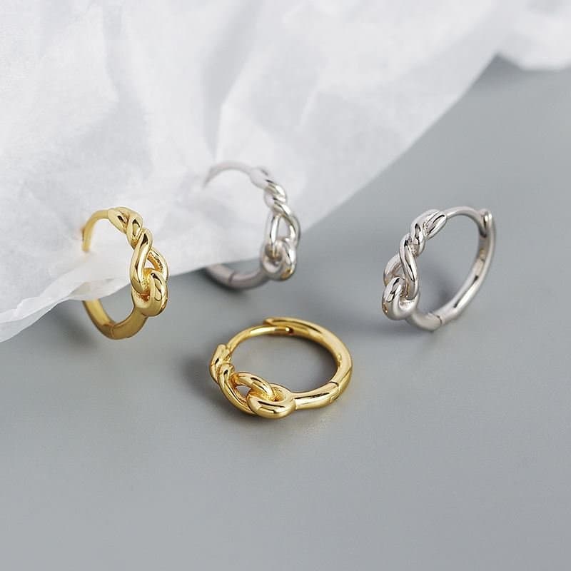 Lines Twisted 925 Sterling Silver Huggie Hoop Earrings
