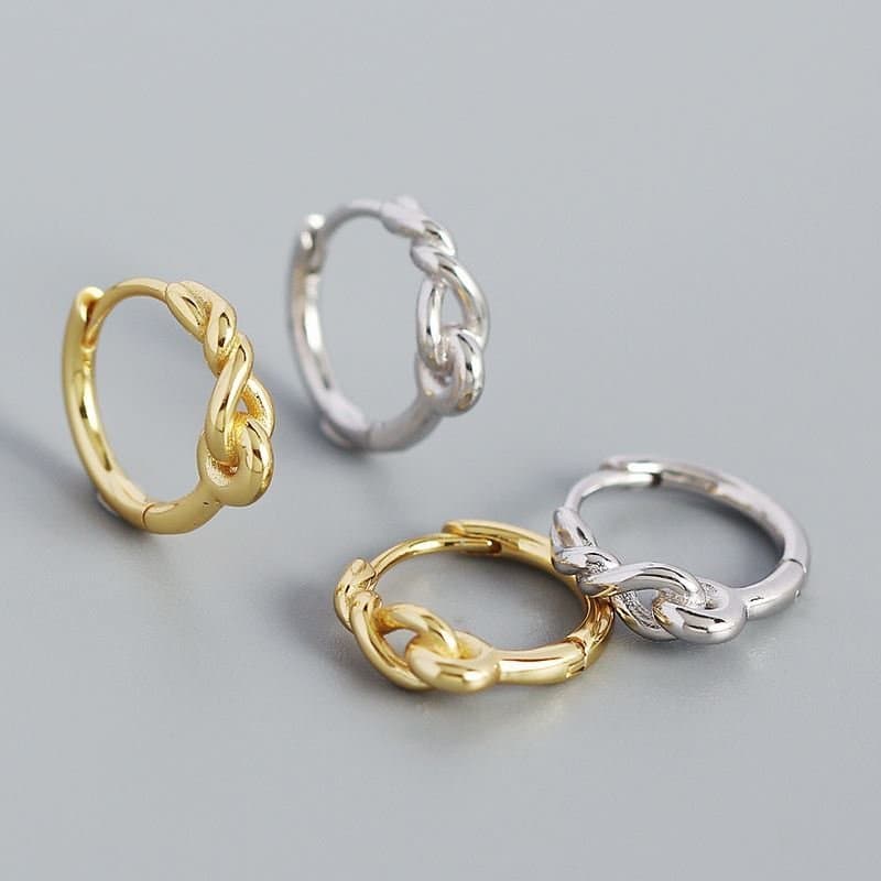 Lines Twisted 925 Sterling Silver Huggie Hoop Earrings