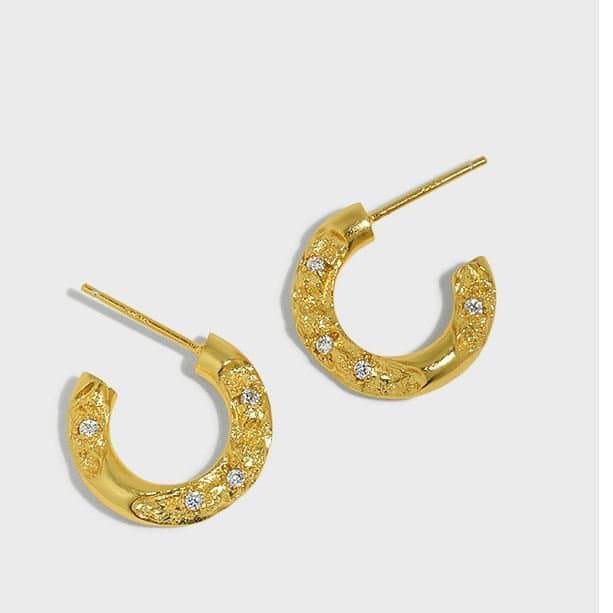 Irregular CZ C Shape 925 Sterling Silver Hoop Earrings