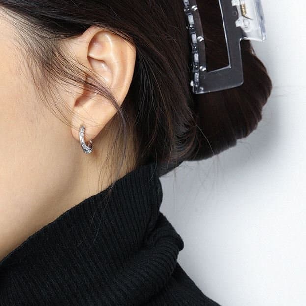 Irregular CZ C Shape 925 Sterling Silver Hoop Earrings