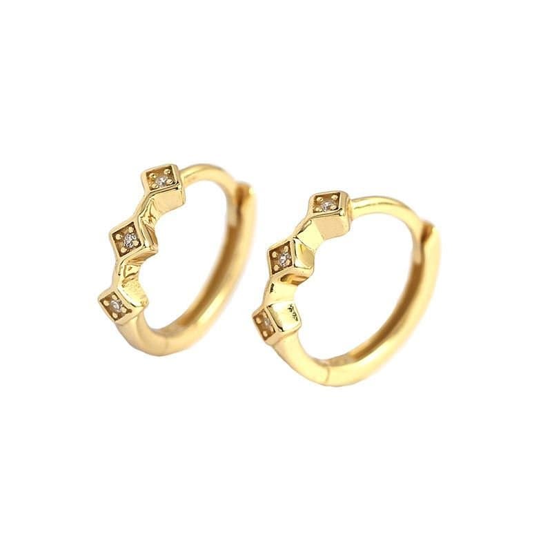 Geometric Mini CZ Square 925 Sterling Silver Huggie Hoop Earrings