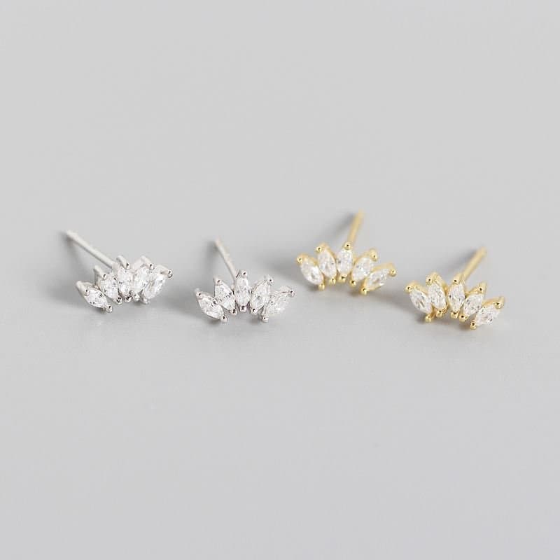 Oval CZ Crown 925 Sterling Silver Stud Earrings
