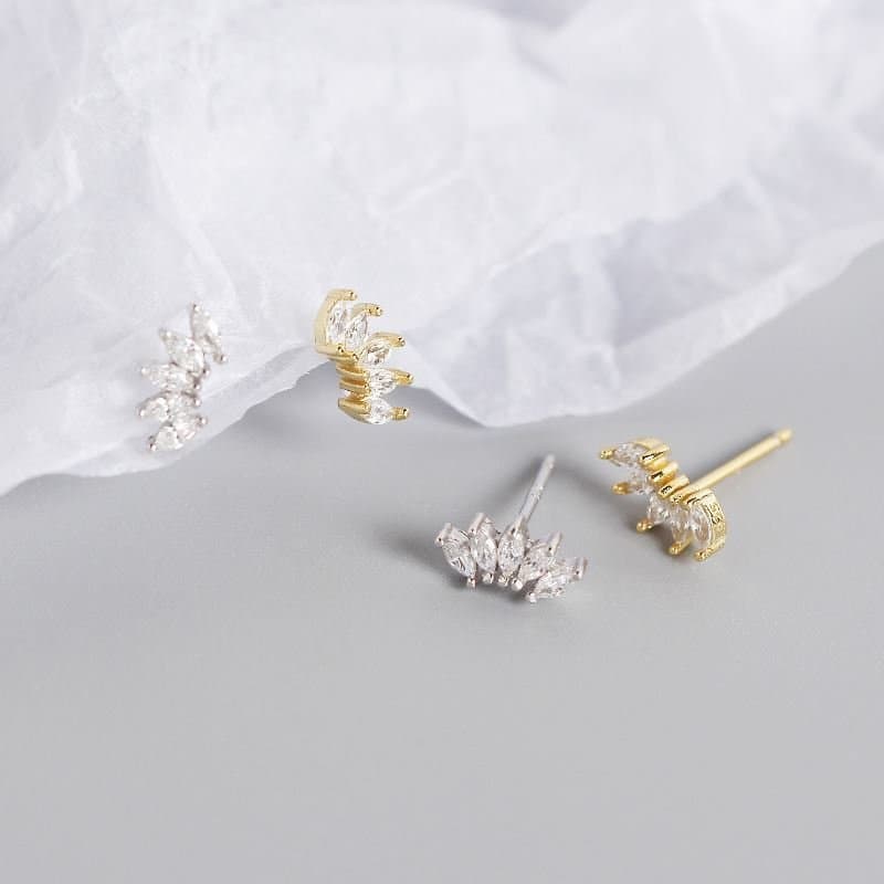 Oval CZ Crown 925 Sterling Silver Stud Earrings
