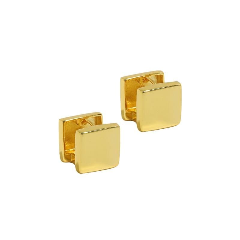 Geometric Gold Double Square 925 Sterling Silver Hoop Earrings