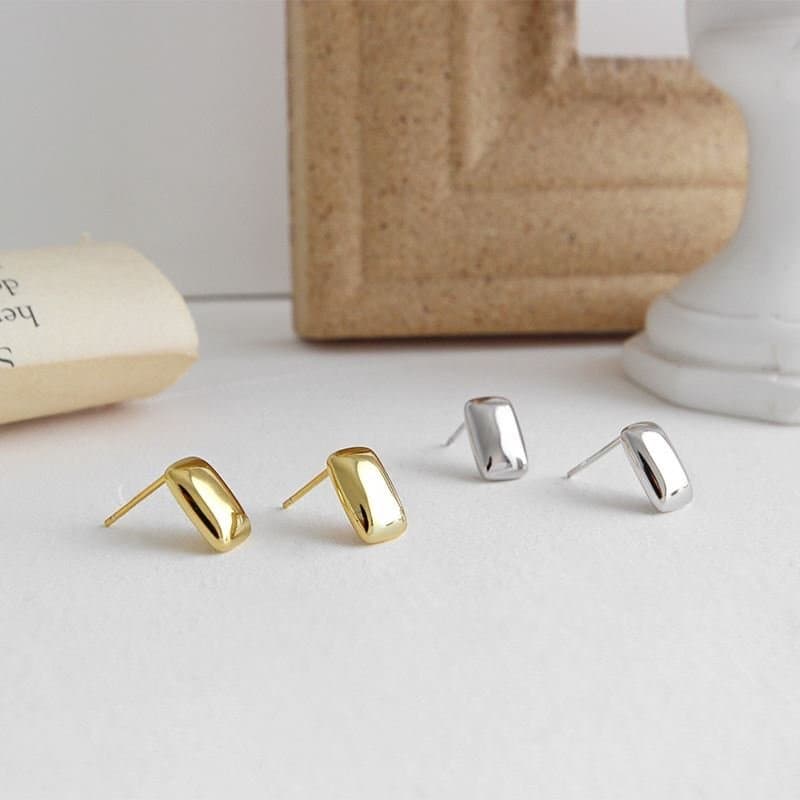 Geometric Rectangle 925 Sterling Silver Stud Earrings