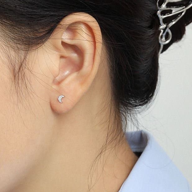 Stars Crescent Moon Round Square Triangle 925 Sterling Silver Stud Earrings