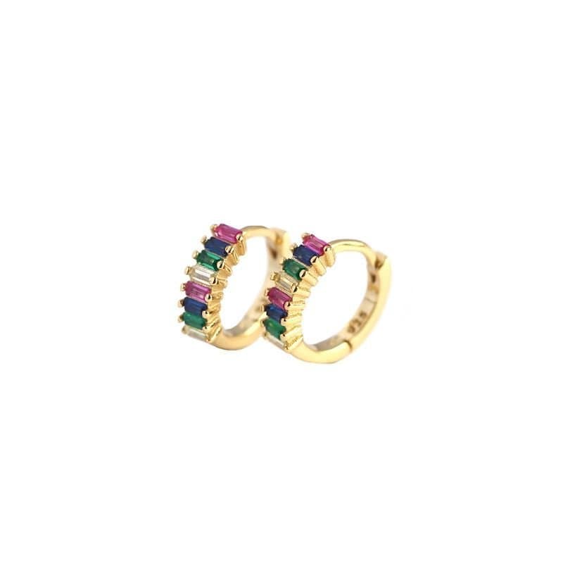 Geometric Rectangle CZ Circle 925 Sterling Silver Hoop Earrings