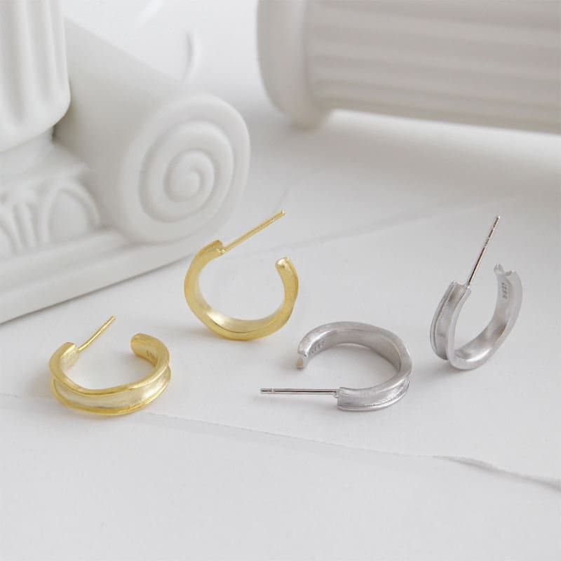 Small C Shape 925 Sterling Silver Hoop Earrings