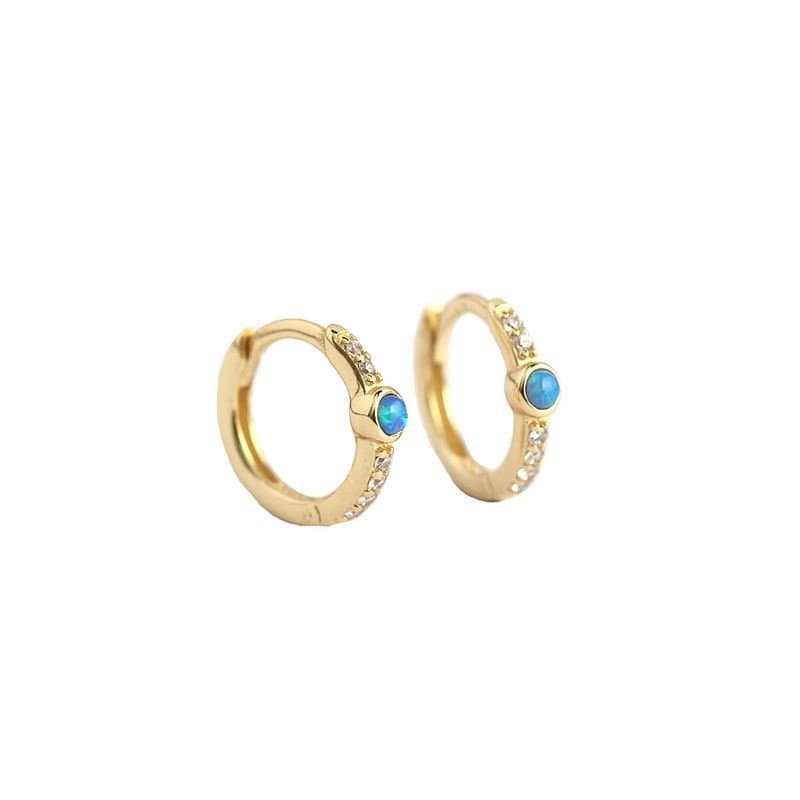 Blue Created Opal CZ 925 Sterling Silver Huggie Hoop Earrings