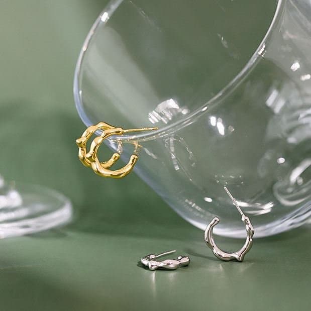 Irregular Circle 925 Sterling Silver Hoop Earrings