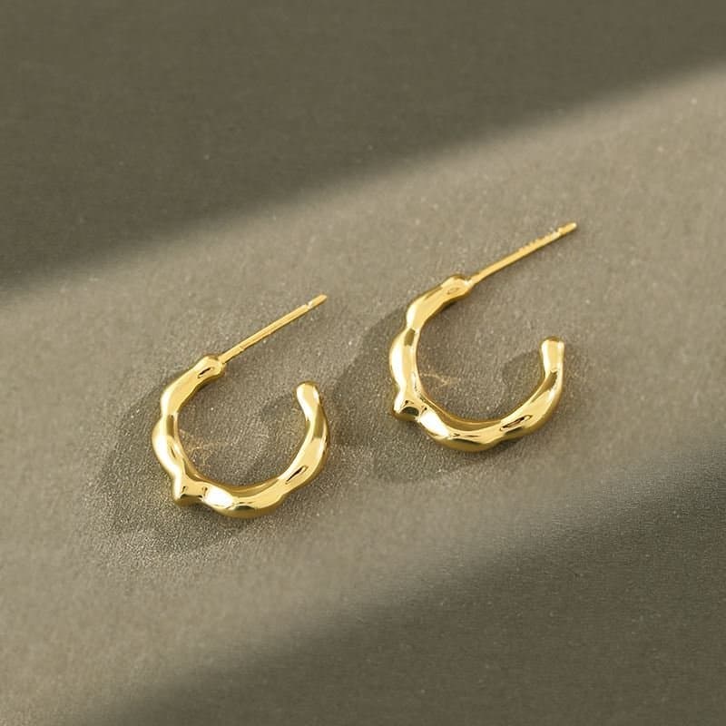 Irregular Circle 925 Sterling Silver Hoop Earrings