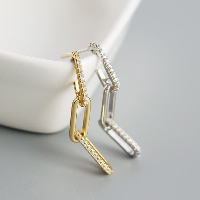 CZ Hollow Chain 925 Sterling Silver Dangling Earrings