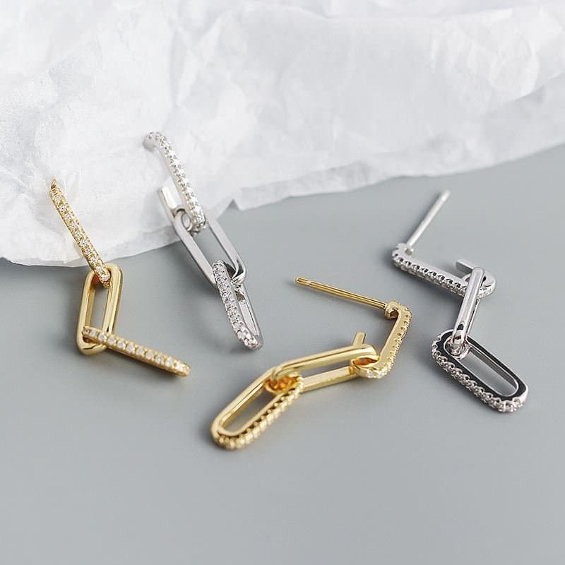 CZ Hollow Chain 925 Sterling Silver Dangling Earrings