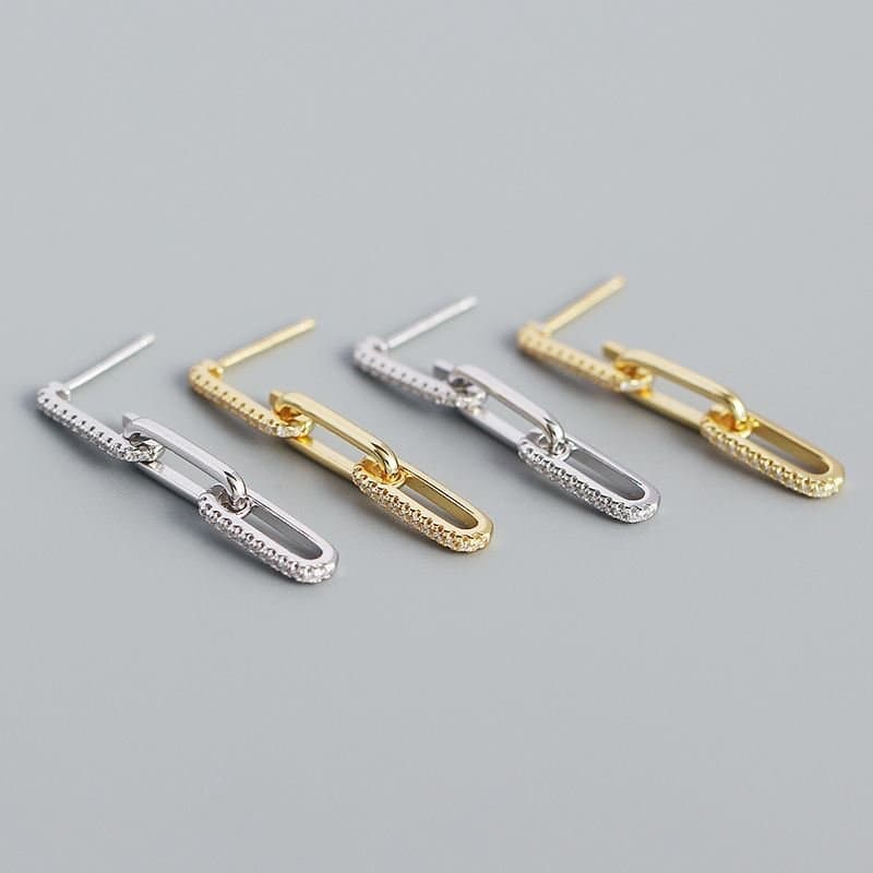 CZ Hollow Chain 925 Sterling Silver Dangling Earrings