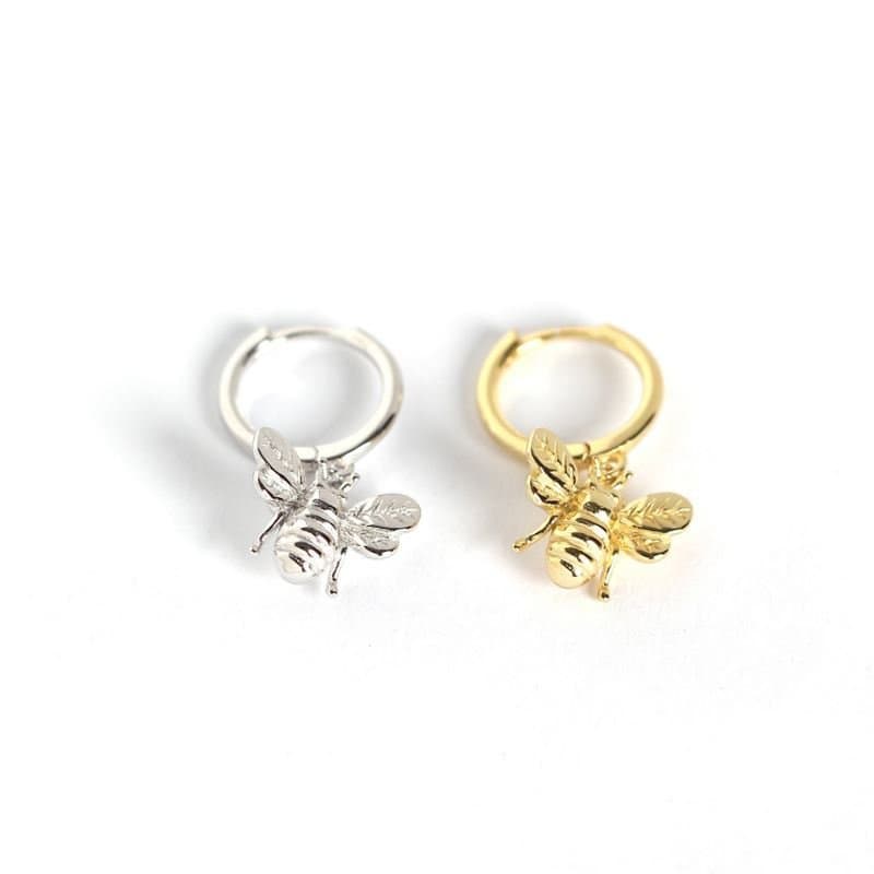 Animal Insect Honey Bee 925 Sterling Silver Hoop Earrings