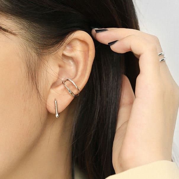 Geometric Hollow Rectangle U Shape 925 Sterling Silver Hoop Earrings