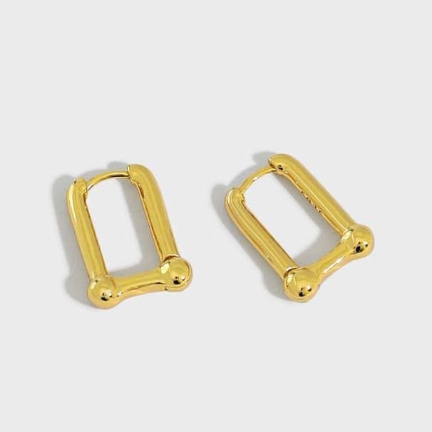 Geometric Hollow Rectangle U Shape 925 Sterling Silver Hoop Earrings