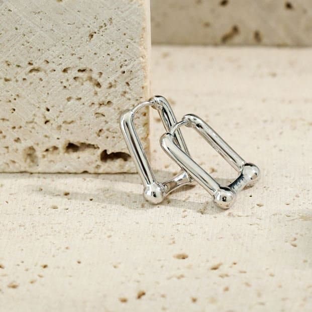 Geometric Hollow Rectangle U Shape 925 Sterling Silver Hoop Earrings