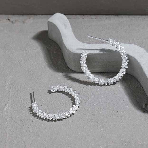 Shining Babysbreath 925 Sterling Silver Hoop Earrings