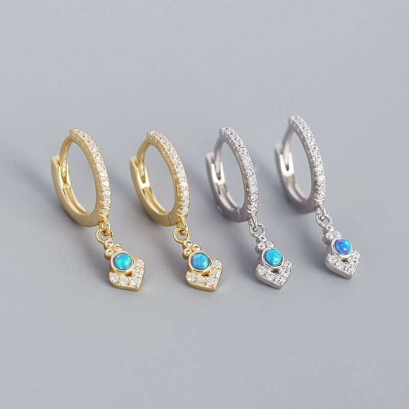 Elegant Geometric Bohemia Created Opal 925 Sterling Silver Hoop Earrings