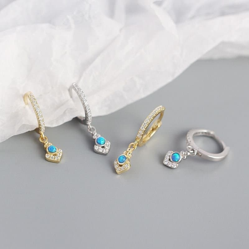 Elegant Geometric Bohemia Created Opal 925 Sterling Silver Hoop Earrings