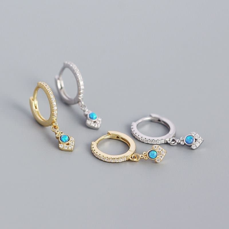Elegant Geometric Bohemia Created Opal 925 Sterling Silver Hoop Earrings