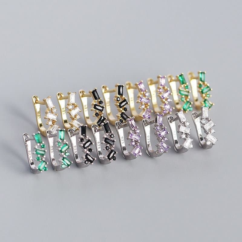 CZ U Shape 925 Sterling Silver Hoop Earrings