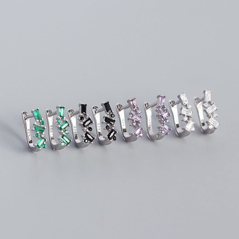 CZ U Shape 925 Sterling Silver Hoop Earrings