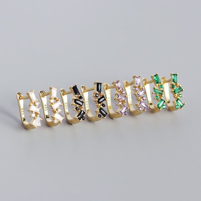 CZ U Shape 925 Sterling Silver Hoop Earrings